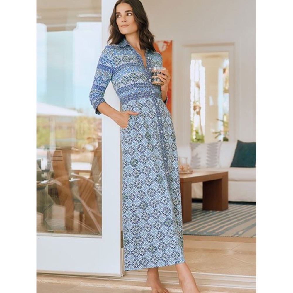 J. McLaughlin Blue and White Printed Maxi Dress